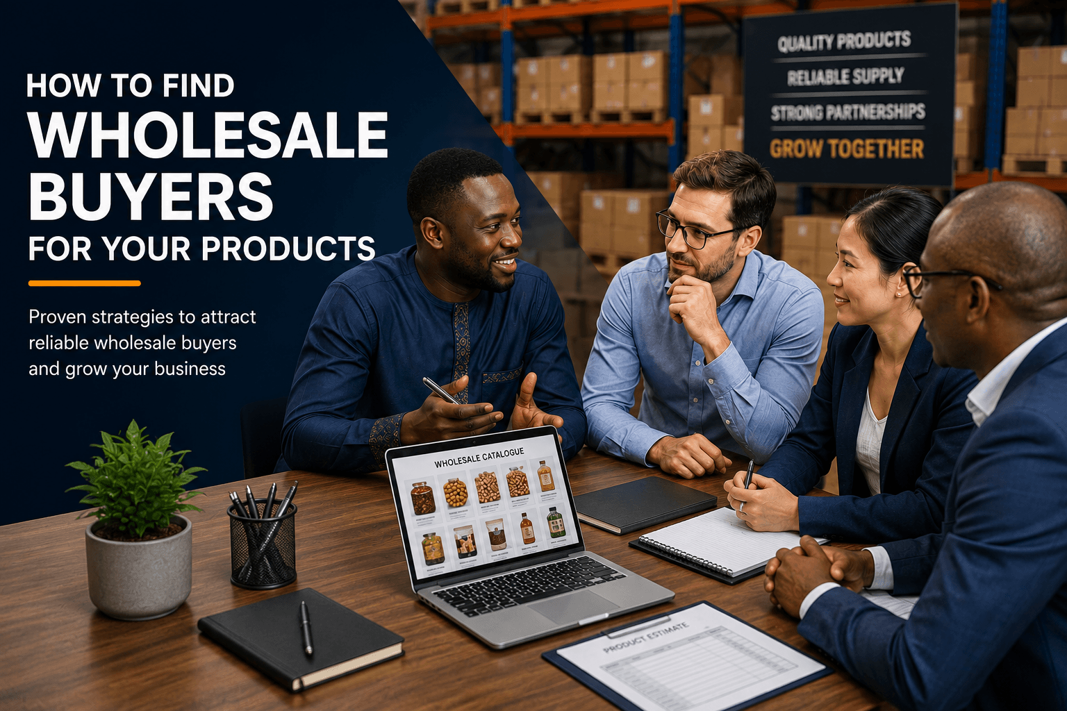 Professional B2B wholesale buyer and supplier meeting