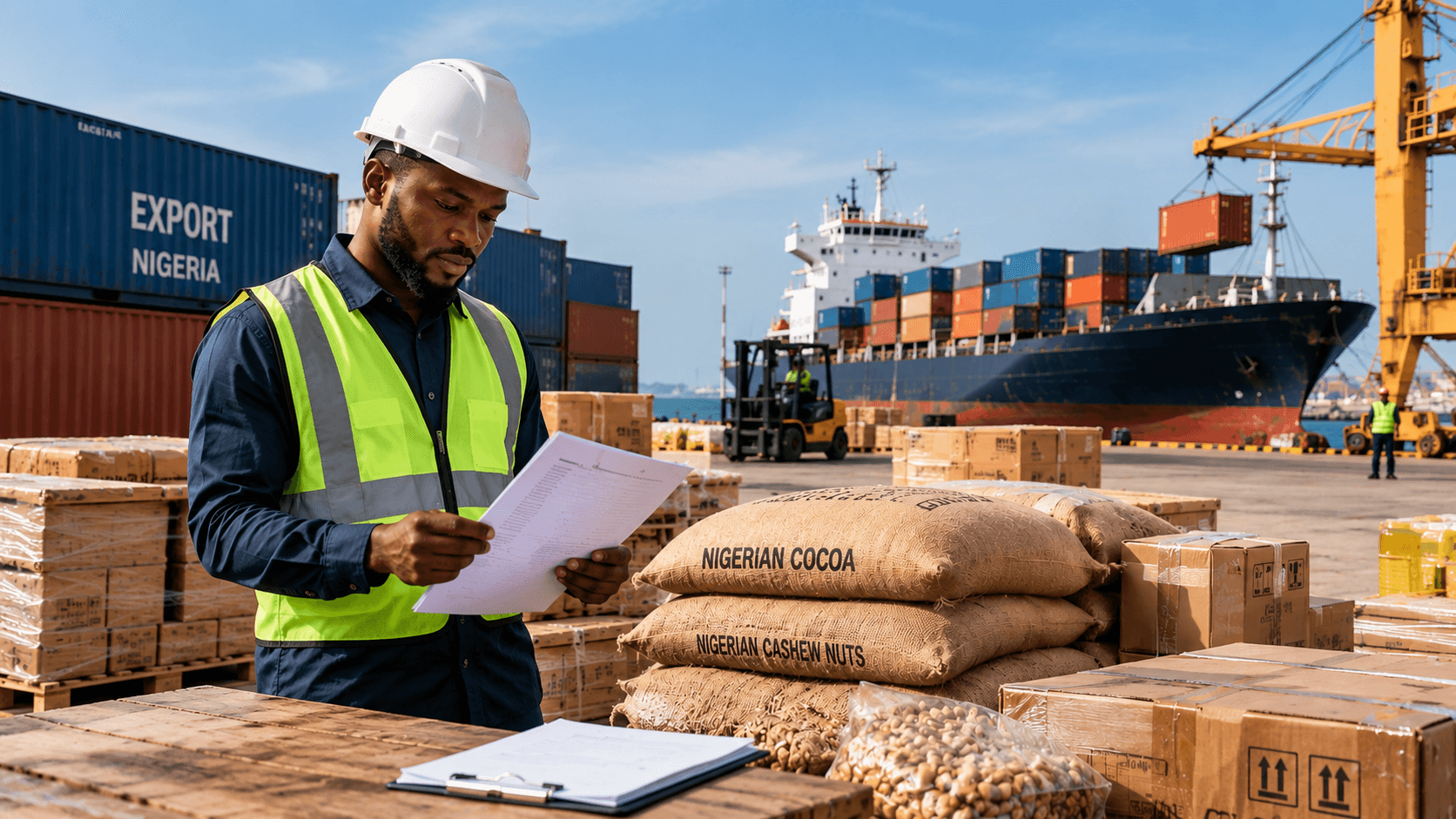 Nigerian Export Port Worker Inspecting Cargo